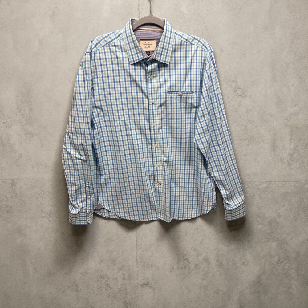 Men's Flag & Anthem Dry Goods Supply Long Sleeve Shirt Red Blue Check Size Med